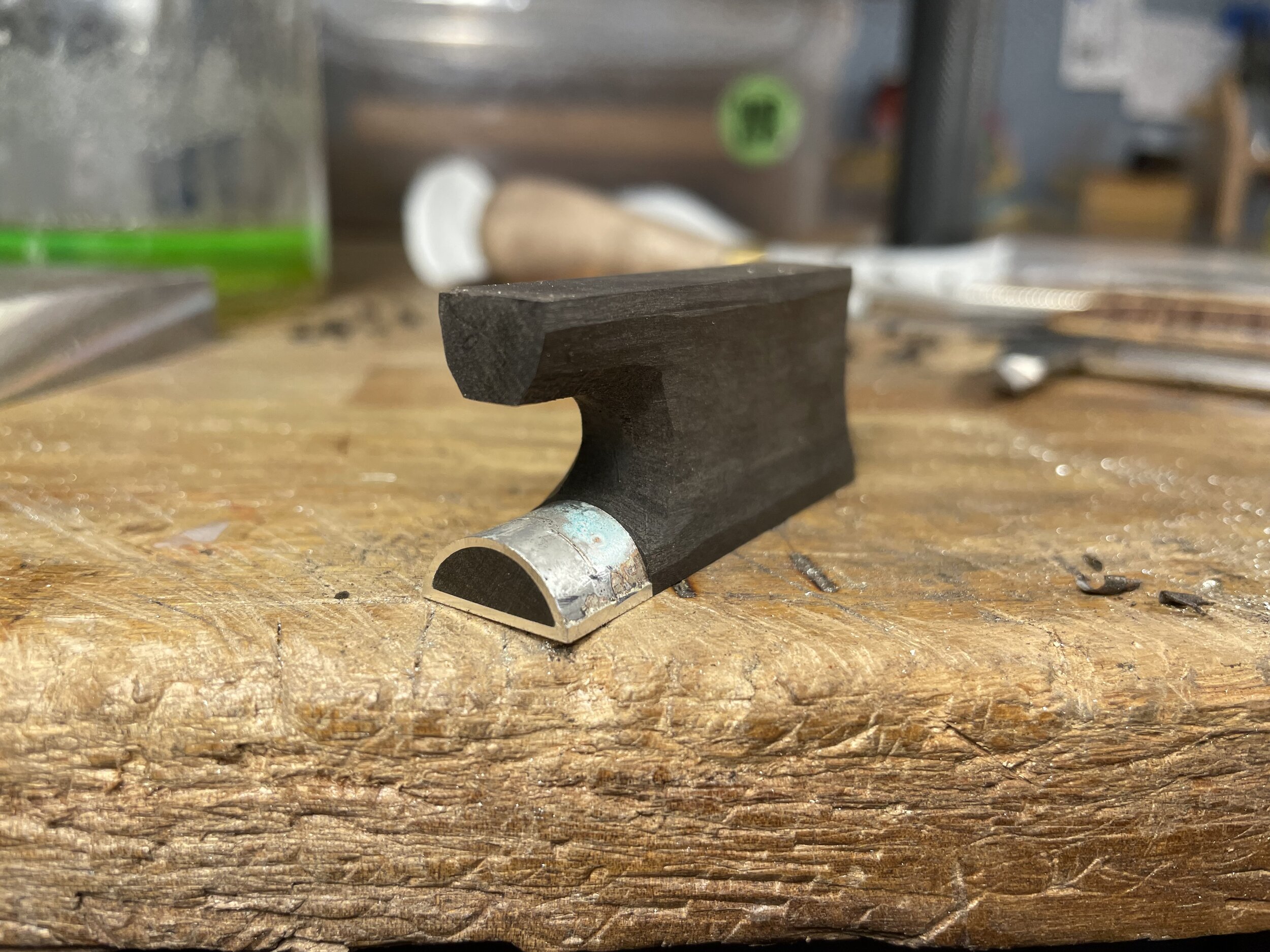 After a little work the ferrule is fit to the frog and the height, width and length of the frog are determined.