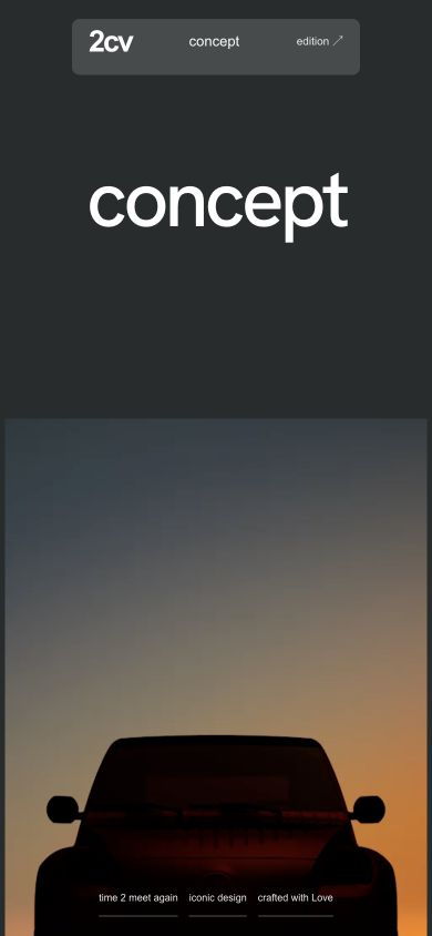 2 CV concept website at phone width