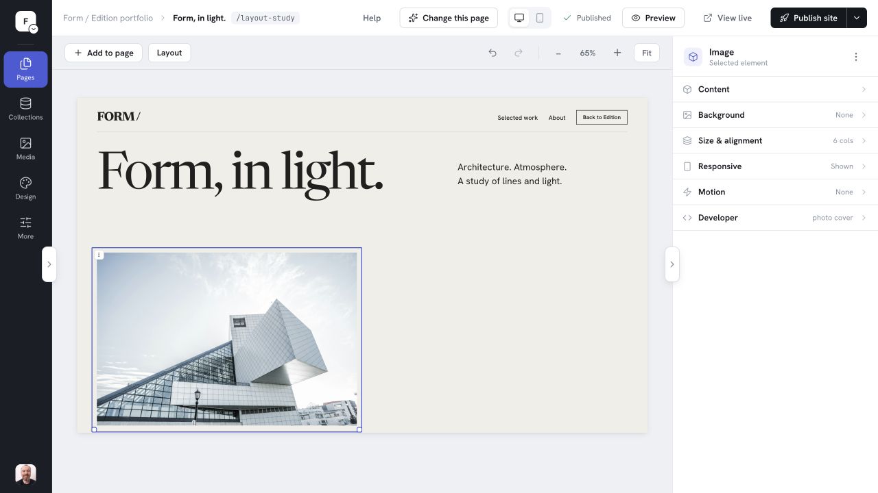 Image selected on the left of the Edition.pm page
