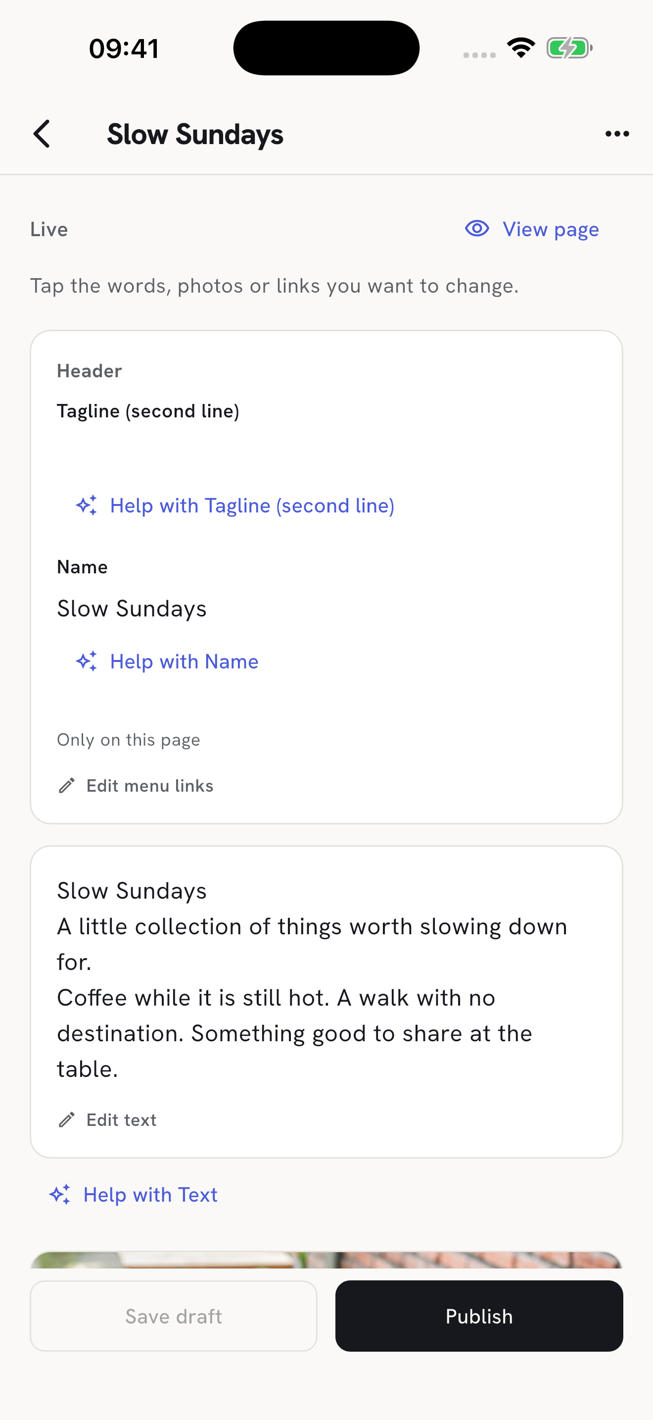 An enlarged text card and Edit text control from the Edition app