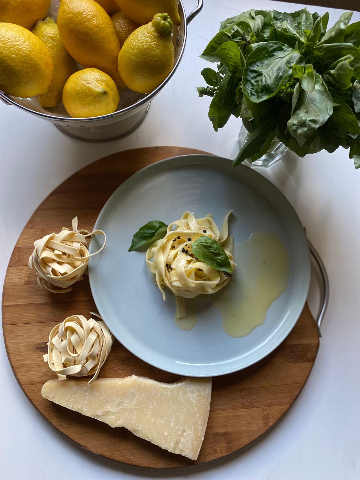 Tagliatelle, lemons, basil and parmesan