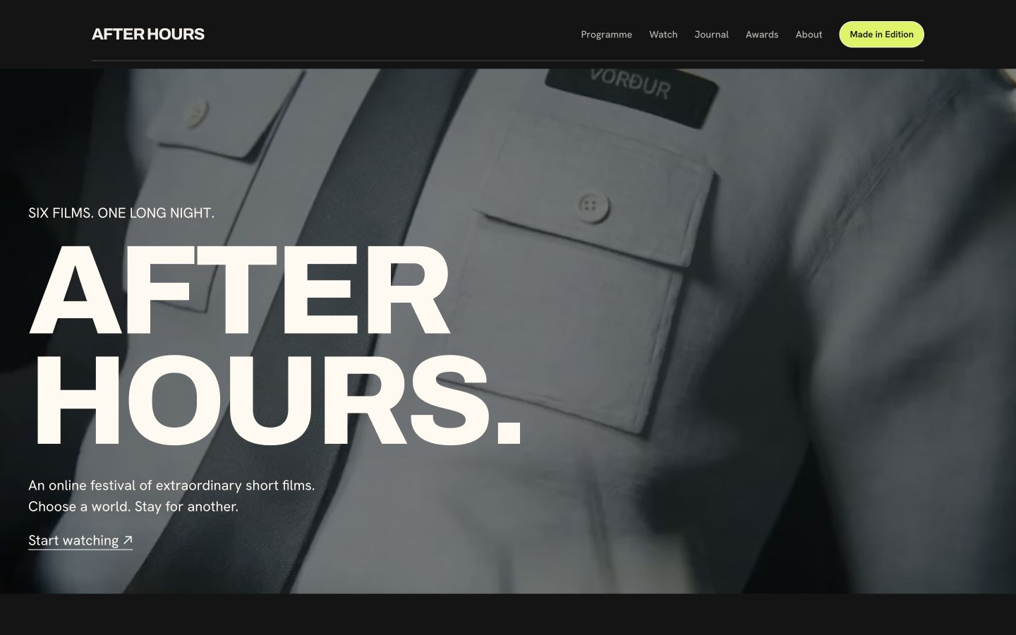 After Hours website at desktop width