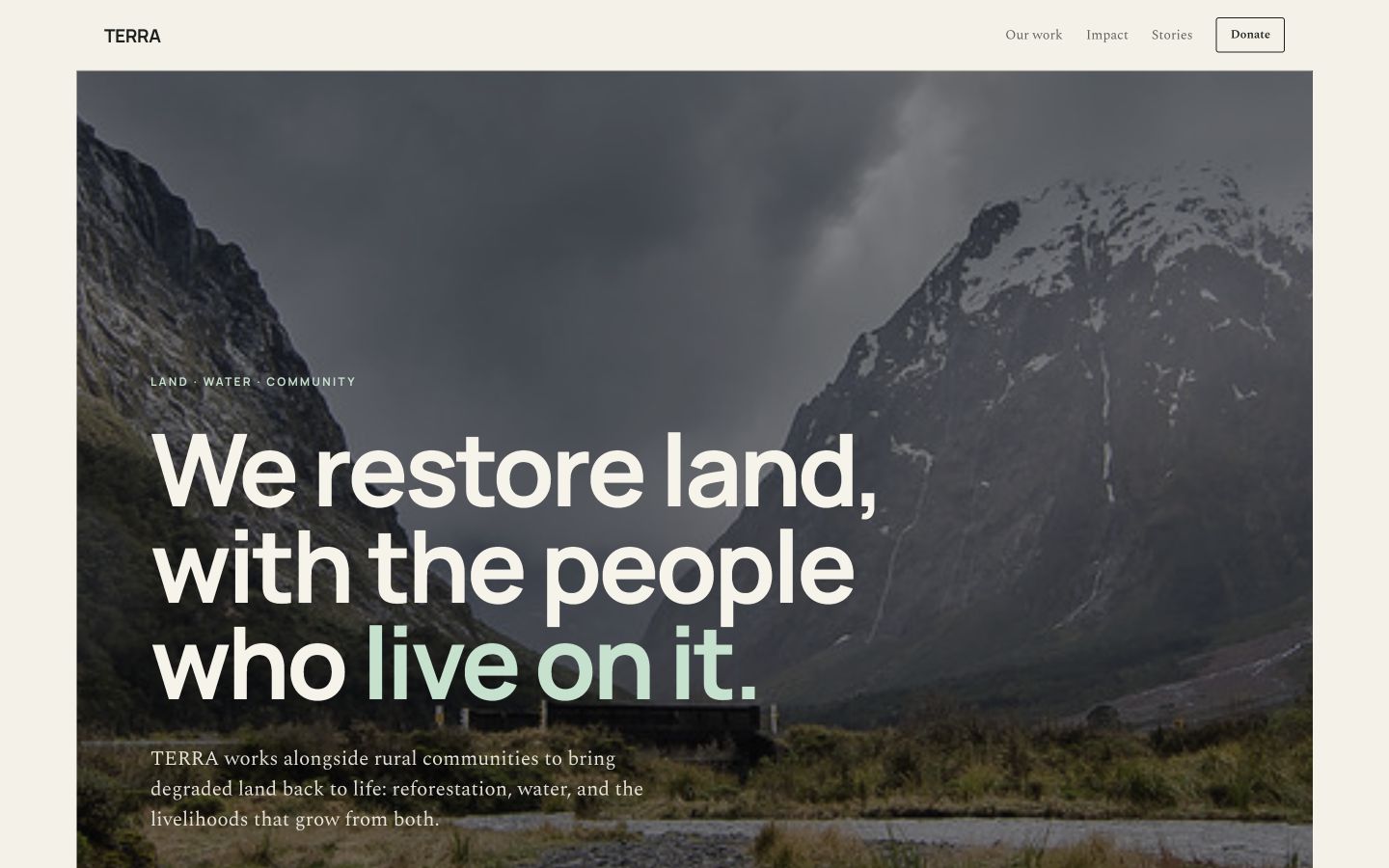Terra website at desktop width