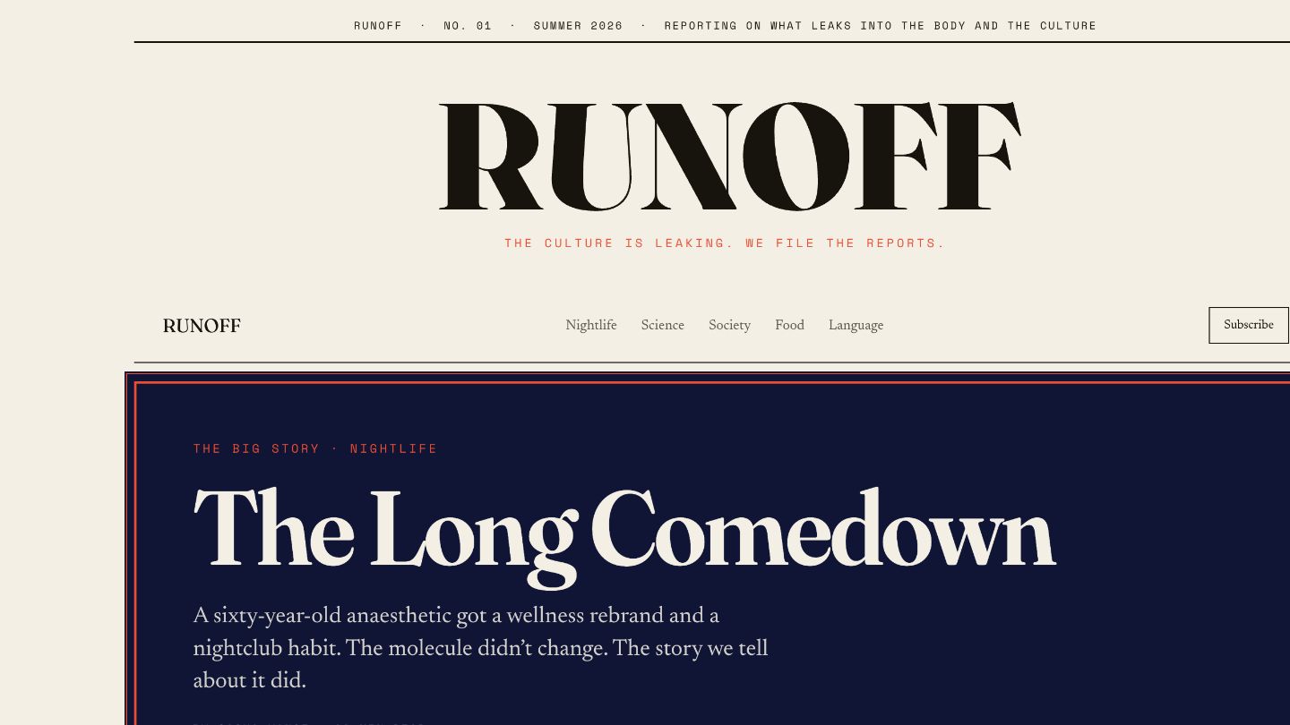 Runoff website at desktop width