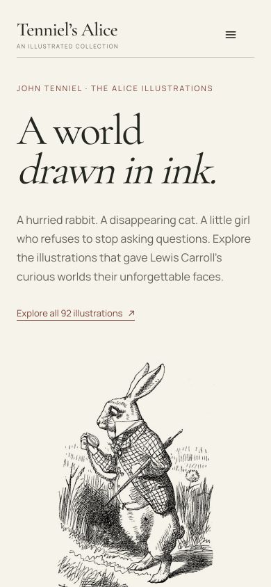 Tenniel’s Alice website at phone width