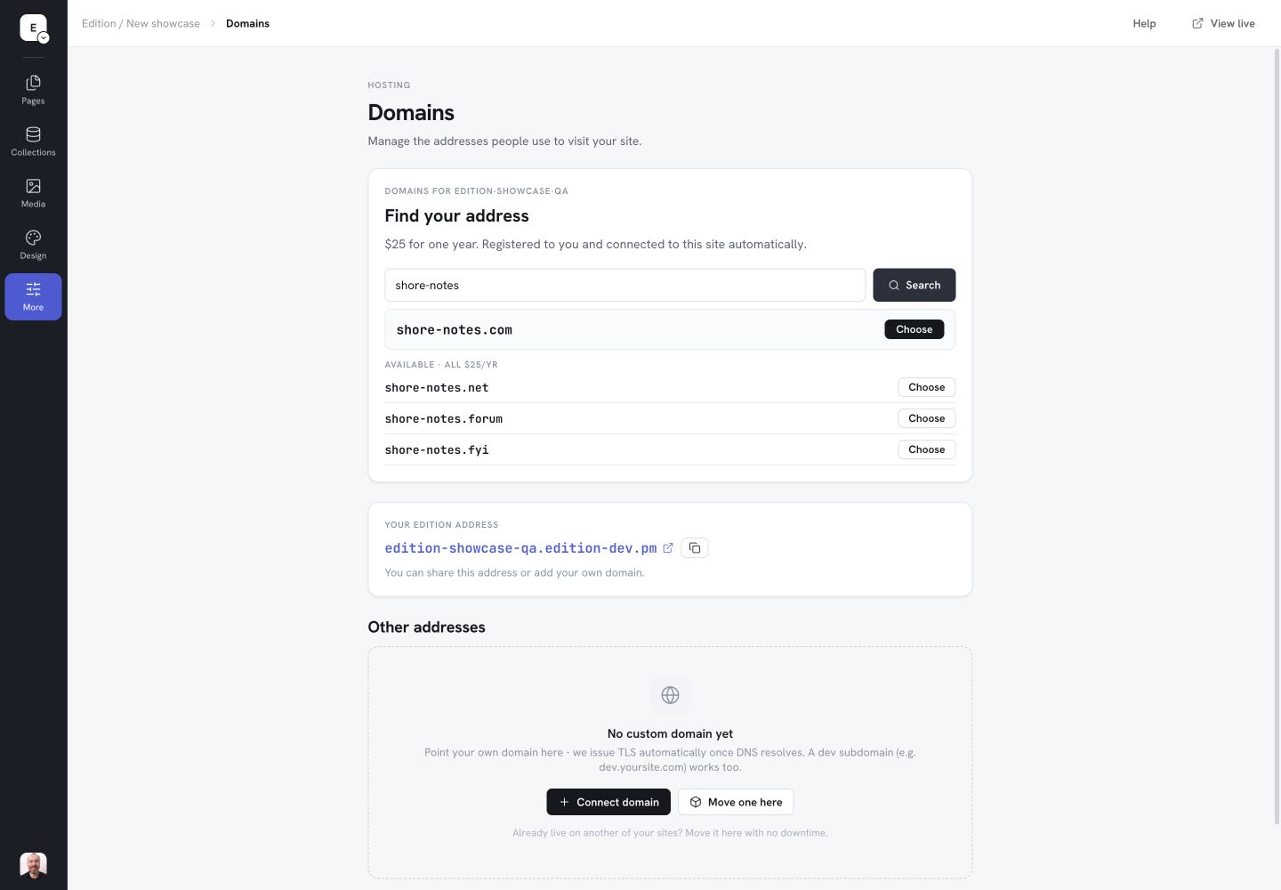Edition.pm domain search with available names and registration options