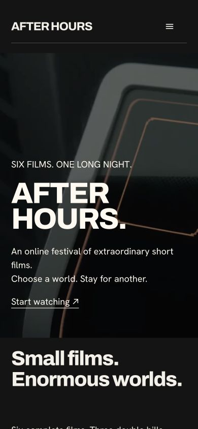 After Hours website at phone width