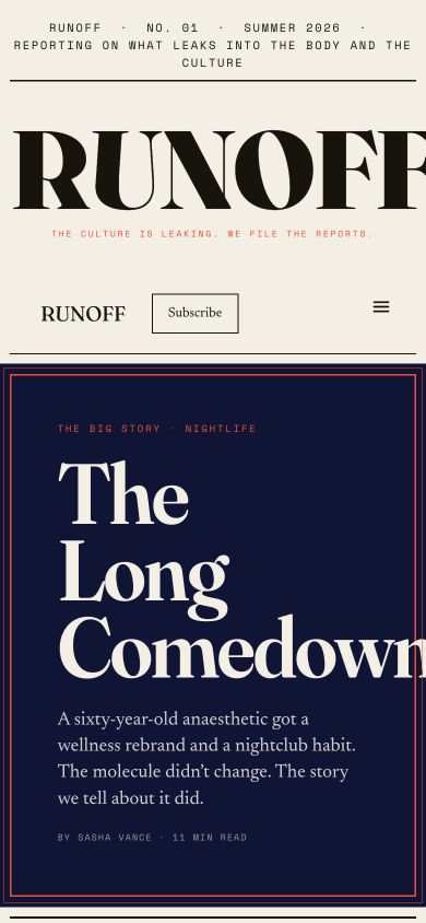 Runoff website at phone width
