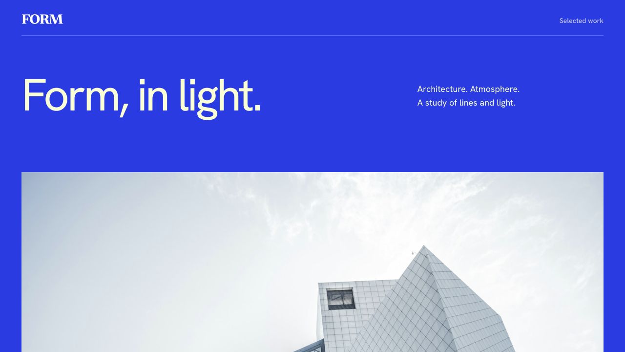 The same page with sans-serif type and an electric blue background