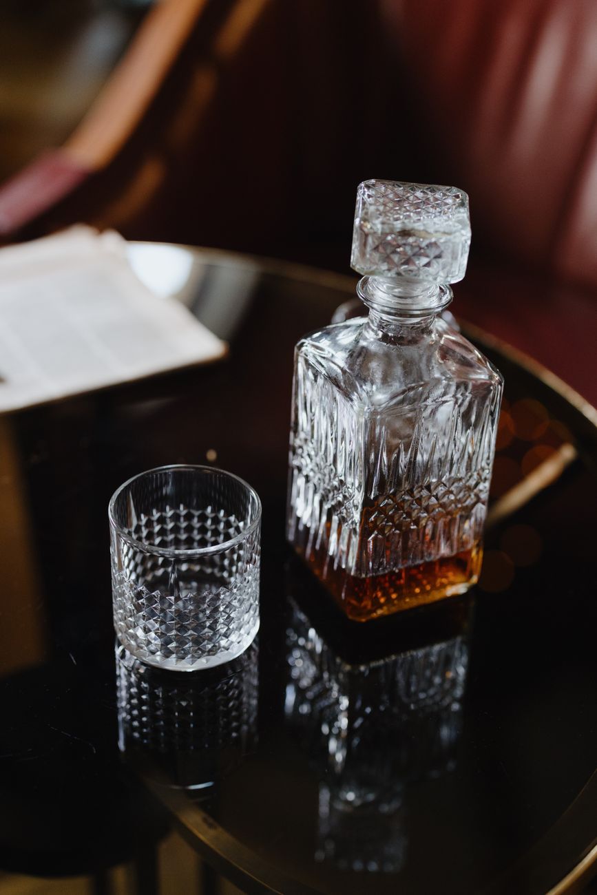 Cut-Glass Decanter and Six Glasses